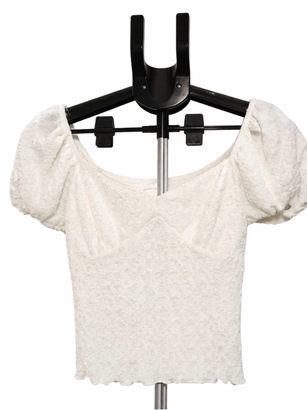 Lush Cream Textured Puff Sleeve Sweetheart Top S NWT